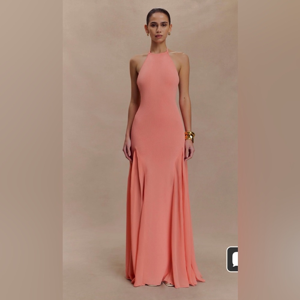 Soleil- Knit And Mesh Halter Maxi Dress